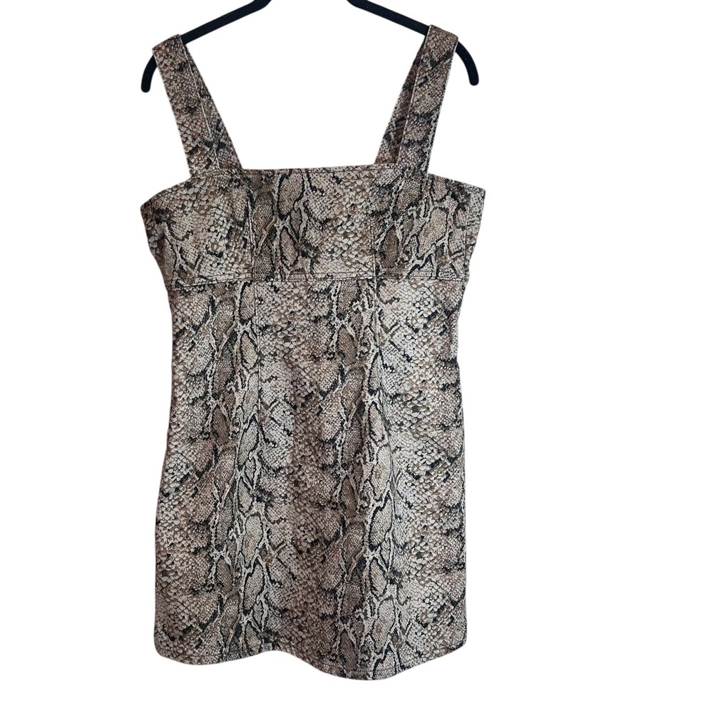 Reformation Jeans Lizzie Snake Denim Dress Brown Snakeskin Print Mini Size 6